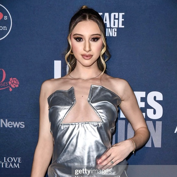 Strapless Leather Maxi Dress In Silver - Picture 1 of 6